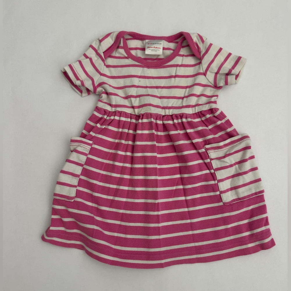 Hanna Andersson Pink and White Striped Dress with pockets